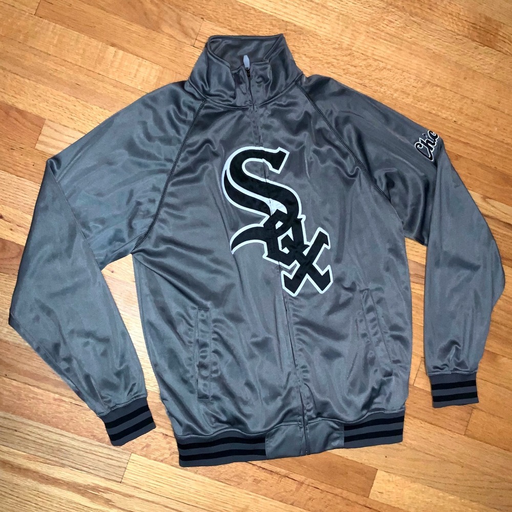 VNTG Chicago White Sox Majestic Track‎ Jacket Mens MT Gray Full Zip MLB Baseball